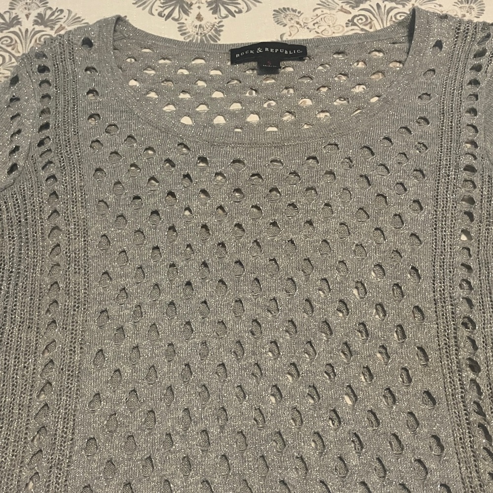 Rock & Republic gray shiny knit sweater - Picture 4 of 7